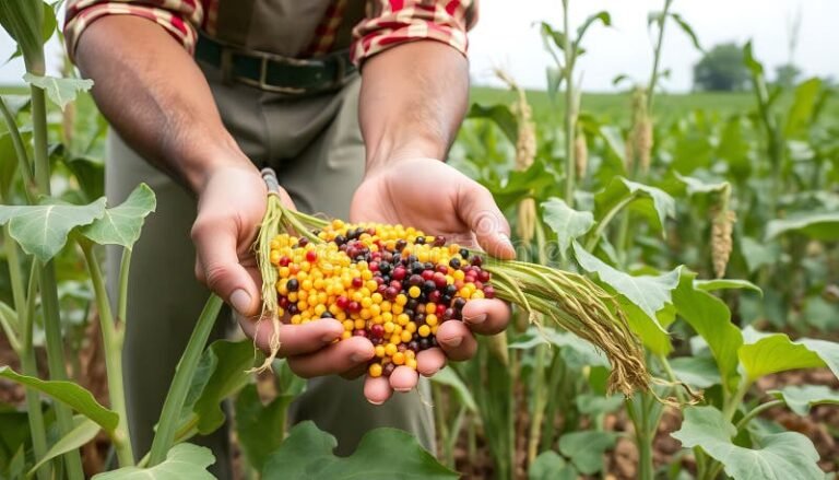 granos variados en manos del agricultor