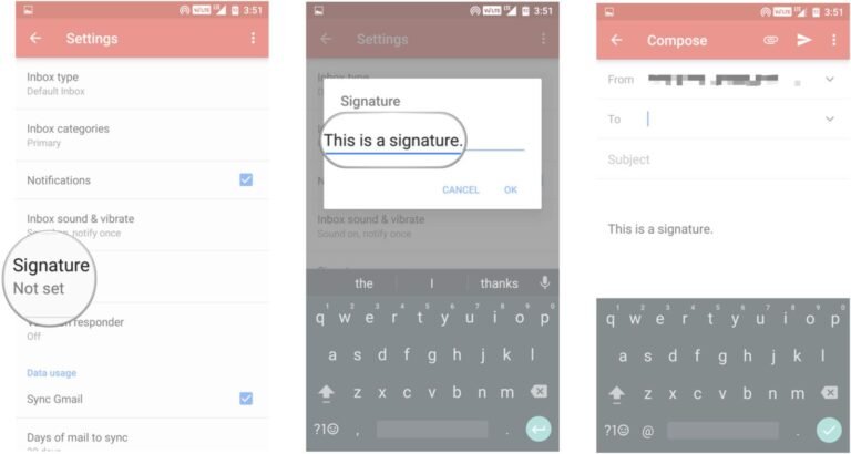 persona agregando firma en gmail movil