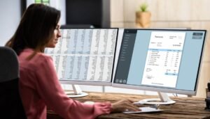 persona consultando datos financieros en computadora