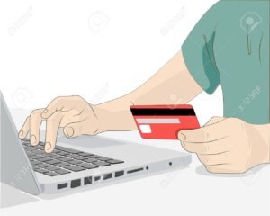 persona pagando factura online con tarjeta credito
