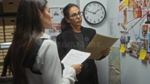 persona revisando documentos con reloj visible