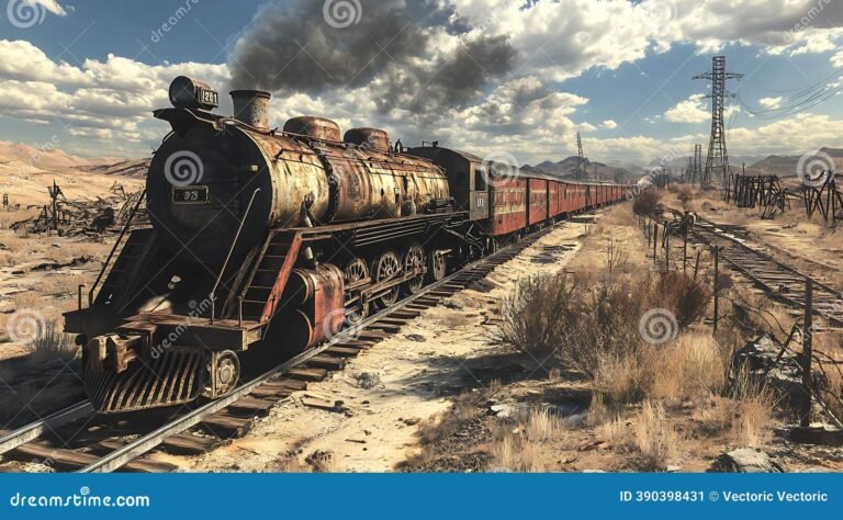 tren antiguo viajando por paisaje desolado